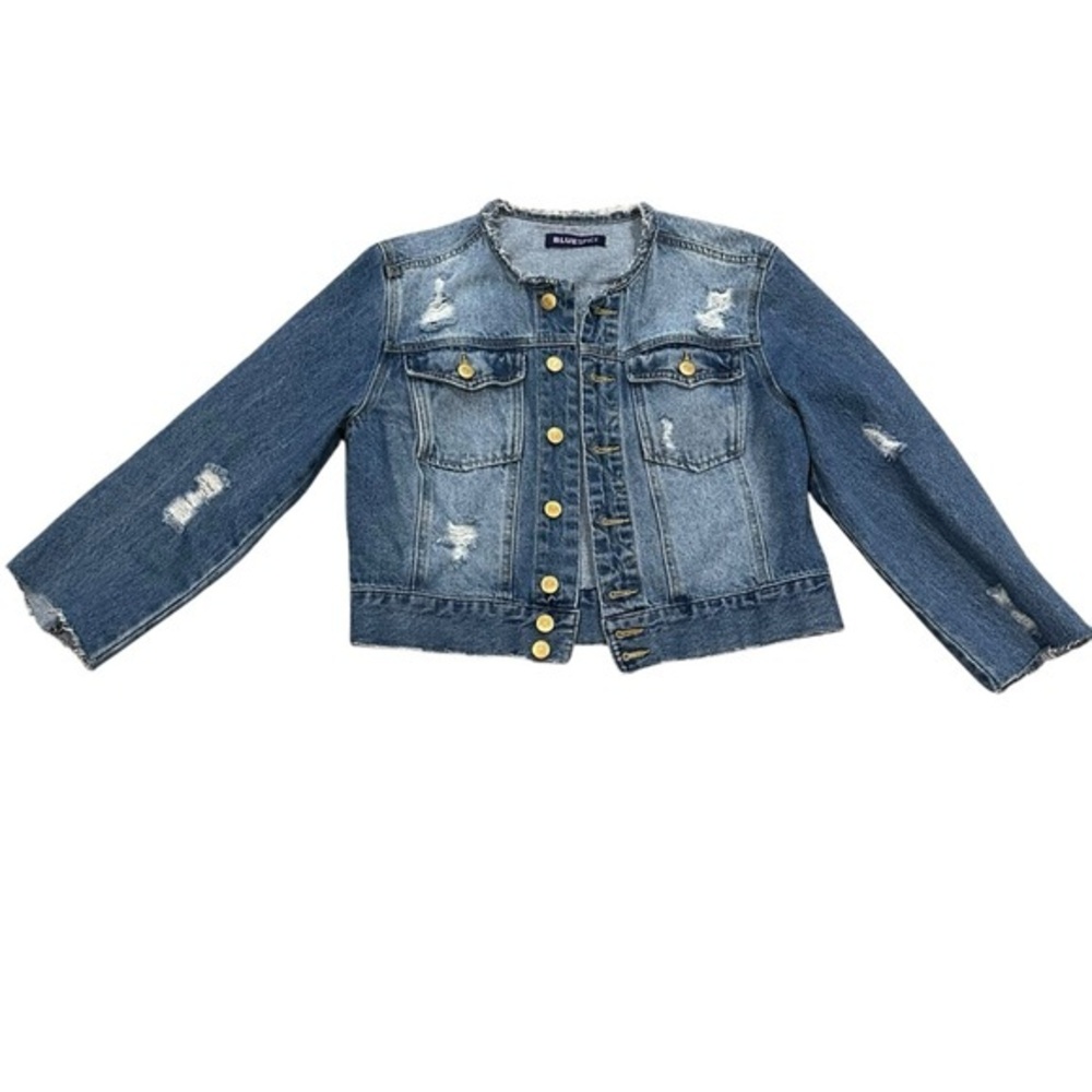 Distressed Jean Jacket M Fit (tag large)